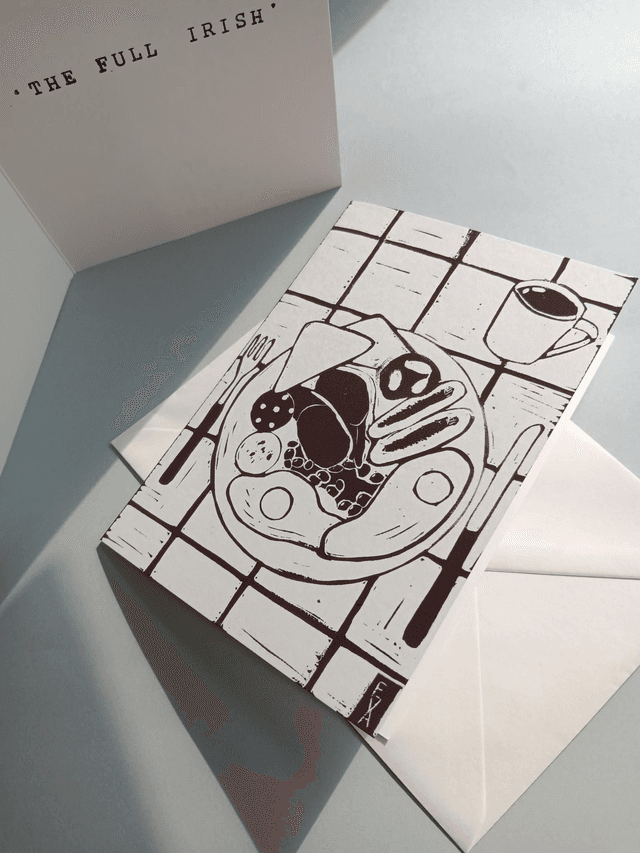 &#039;The Full Irish&#039; lino print card