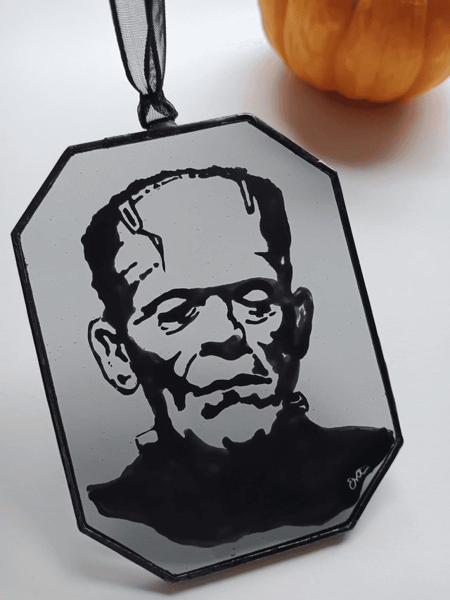 Stained glass gothic Frankenstein&#039;s monster portrait