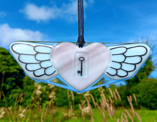Fused glass Winged Heart, key