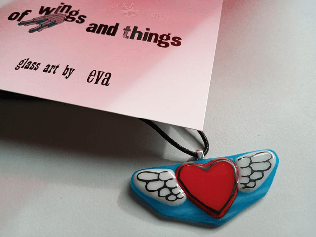 Fused glass Winged Heart pendant