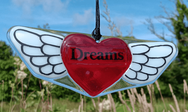 Fused glass Winged Heart, dreams
