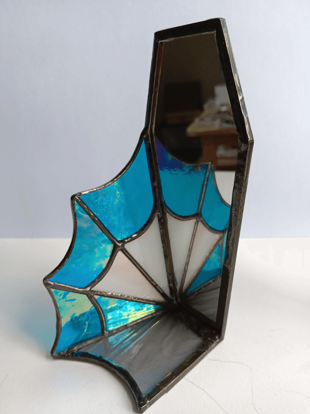 Pair of stained glass Macabre Mirrored Candle Holders