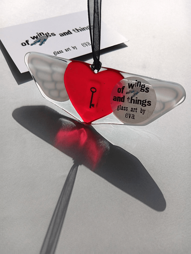 Fused glass Winged Heart, key