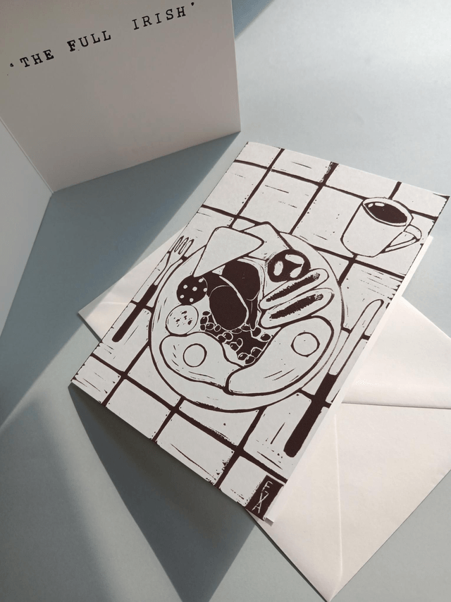 'The Full Irish' lino print card