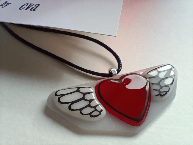 Fused glass Winged Heart pendant