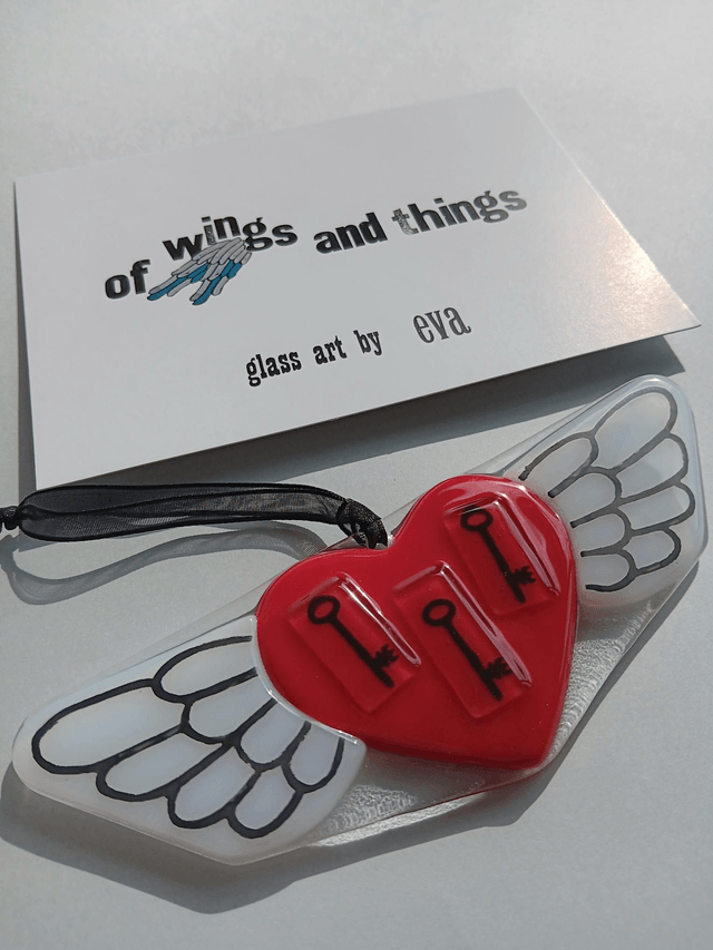 Fused glass Winged Heart, key