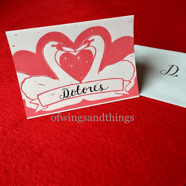 Lino print Swan card - personalised