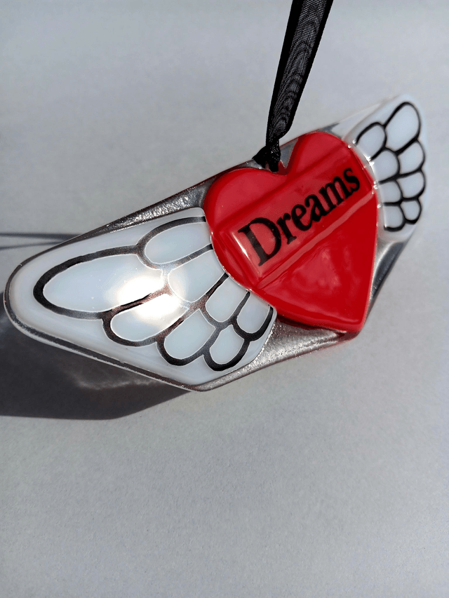 Fused glass Winged Heart, dreams