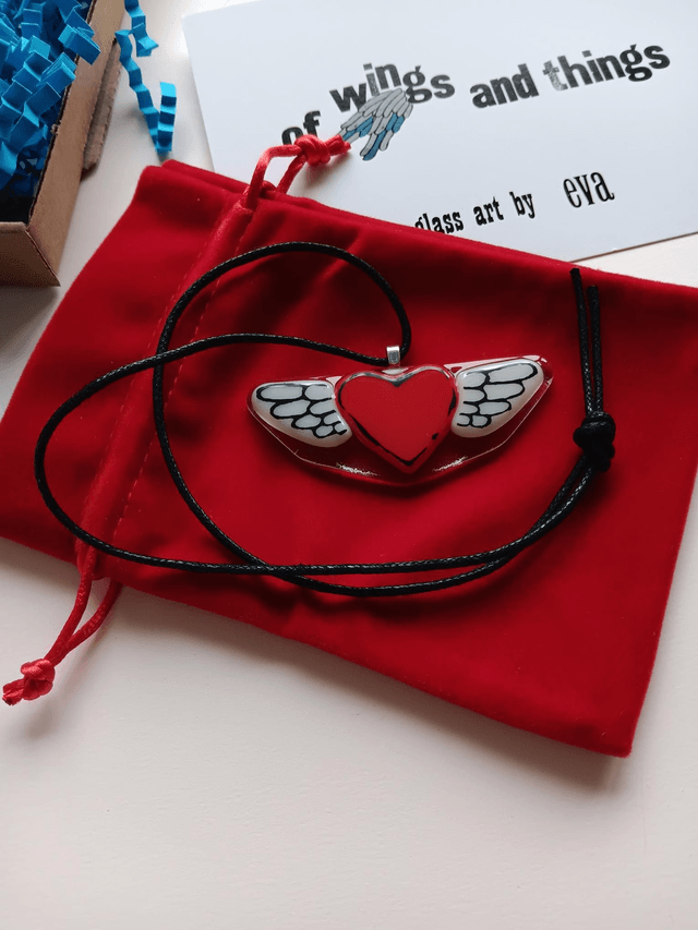 Fused glass Winged Heart pendant