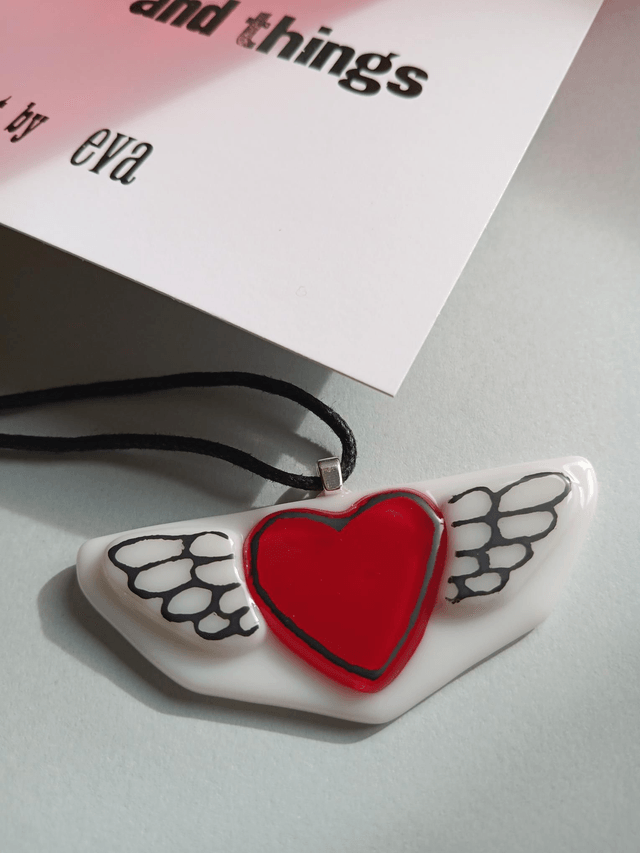 Fused glass Winged Heart pendant