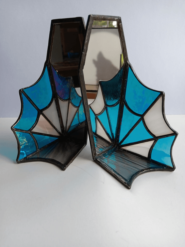 Pair of stained glass Macabre Mirrored Candle Holders